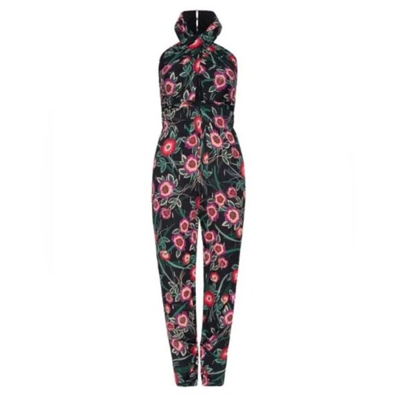 NWT Misa Kora floral jumpsuit black print romper one piece S - Picture 1 of 12
